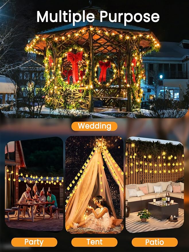 2-Pack 72FT 120 LED Crystal Globe Solar String Lights Outdoor, Waterproof Solar - Image 3