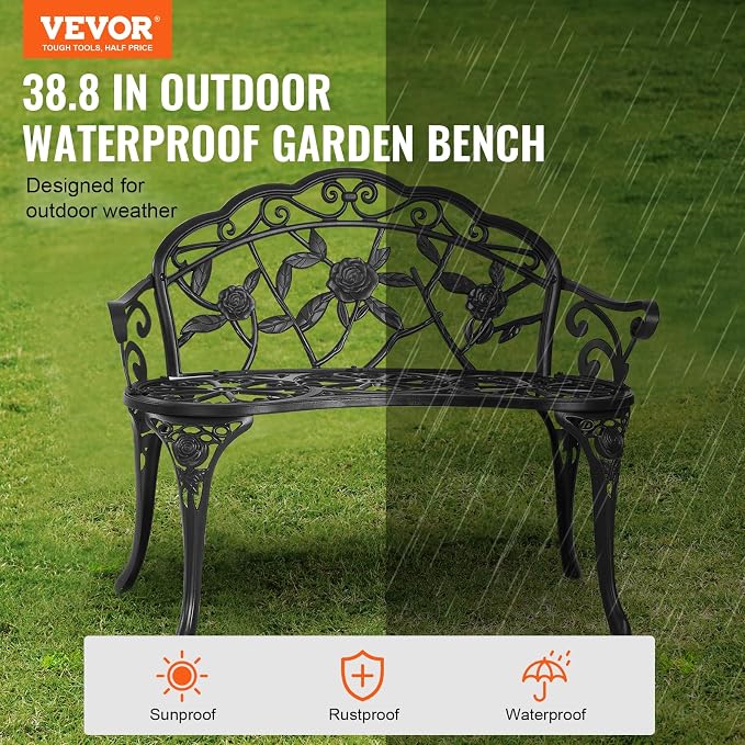 VEVOR 480 lbs Load Capacity, 38.8 inches Metal, Outdoor Backrest and Armrests - Image 4