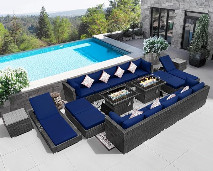 NICESOUL 20 Piece Extra Large Patio Furniture Set w/Fire Pit Table & Chaise - Image 2