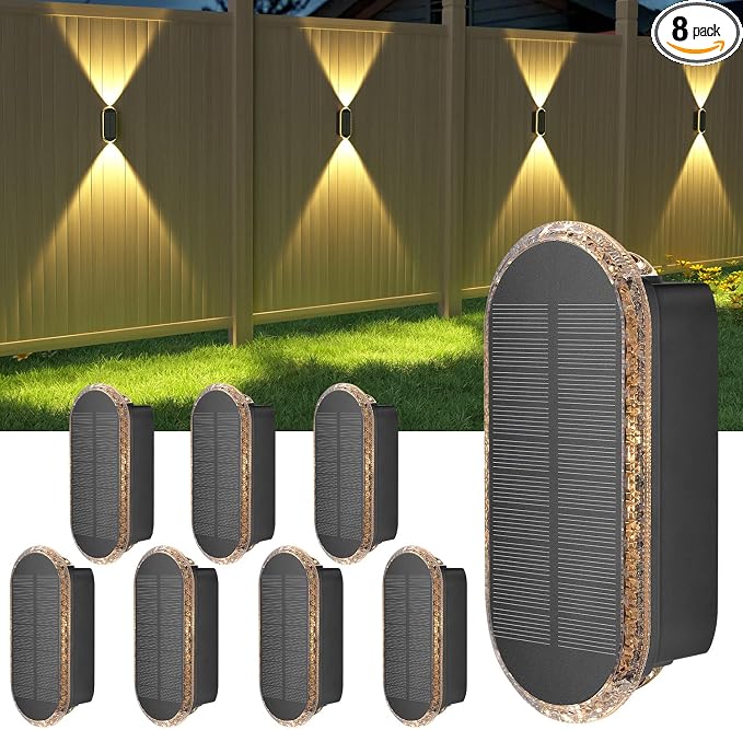Ellasay 8 Pack Fence Lights Solar Powered, Up and Down Focus LED Solar Wall by ELLASAY