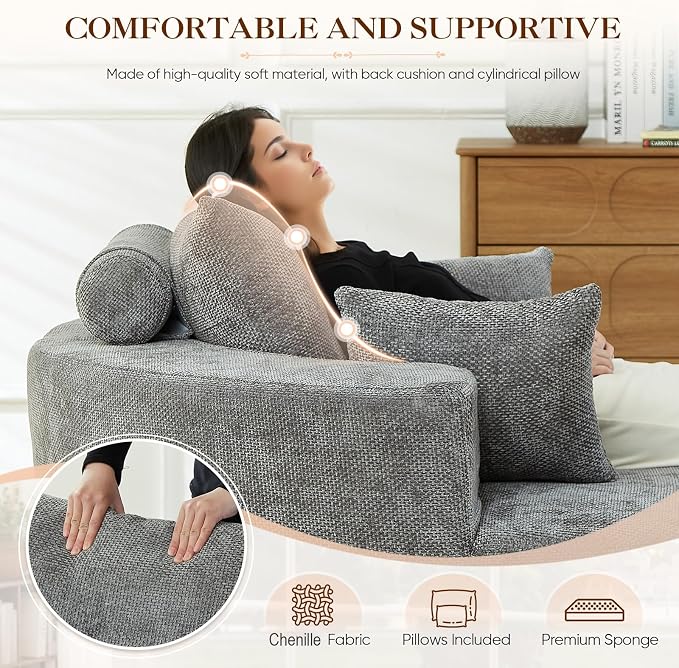 Antetek Oversized Round Chaise Longue Chair Indoor, Modern 55-inch Upholstered - Image 5