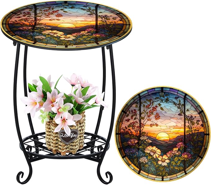 Outdoor Side Table Round Small Mosaic Patio Accent Indoor End Plant Coffee Tea by Cinnvoice