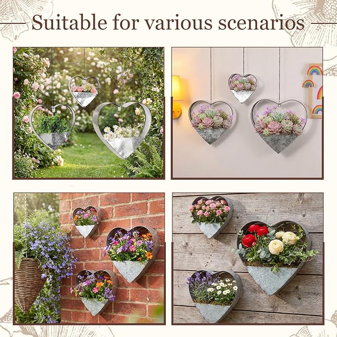 3 Pcs 3 Size Heart Metal Hanging Planter Indoor Outdoor, 13.4" 10.6" 7" Large - Image 6