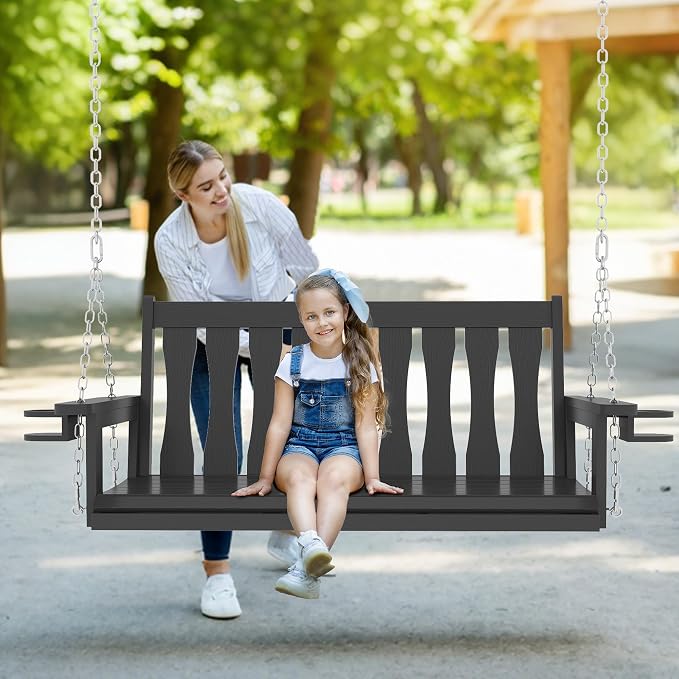 HIPS All-Weather Outdoor Hanging Porch Swing, 2 Seat Hanging Swing Bench - Image 6