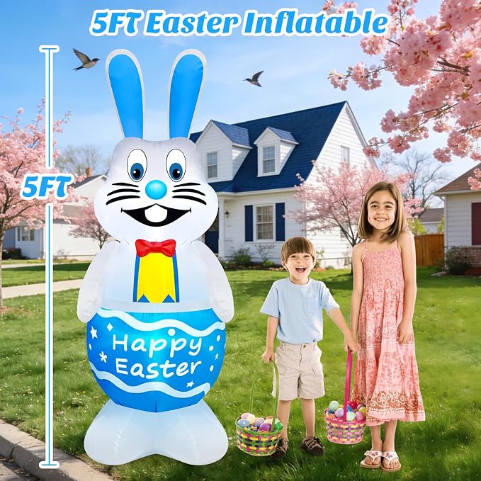 MICOCAH 5FT Tall Easter Inflatable Bunny Outdoor Decoration, Standing Cute Blow - Image 2