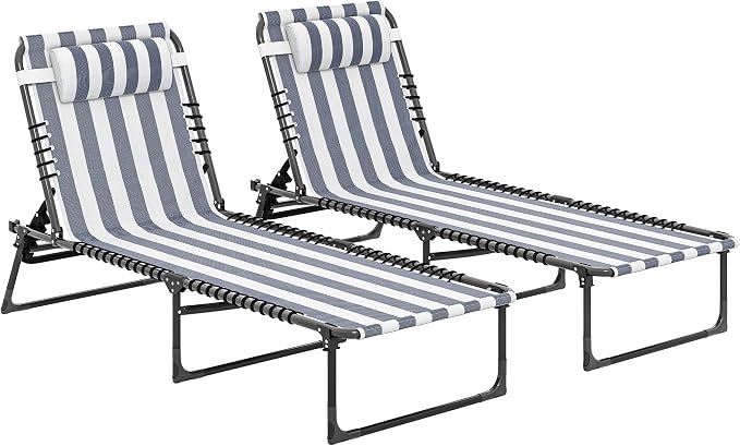 Outsunny Folding Chaise Lounge Chair Set of 2, Patio Sun Tanning Chair by Outsunny
