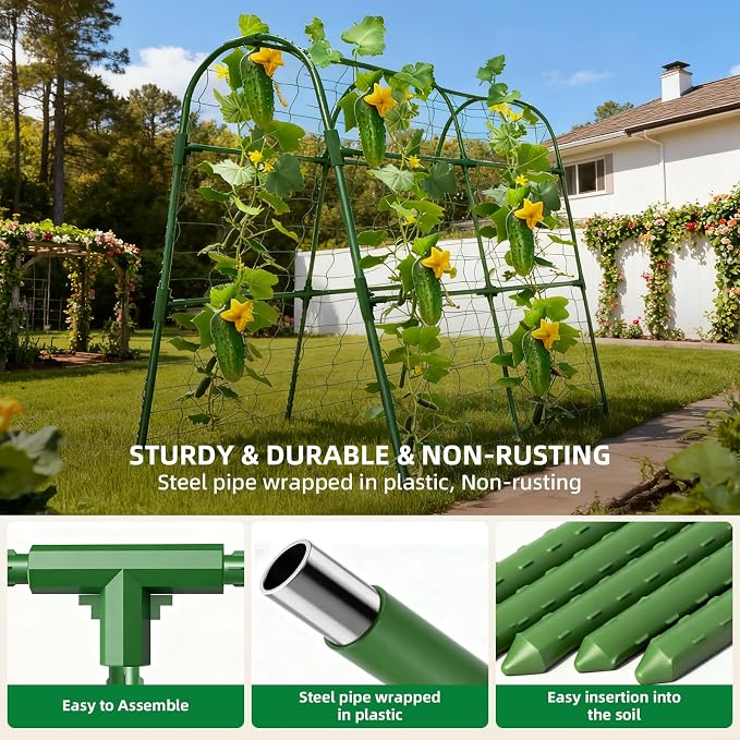 Cucumber Trellis for Raised Bed, U-Shape Garden Arch Metal Support for Climbing - Image 4