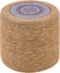 Wimarsbon Round Pouf Ottomans, Handwoven Natural Water Hyacinth Seagrass Pouffe by Wimarsbon