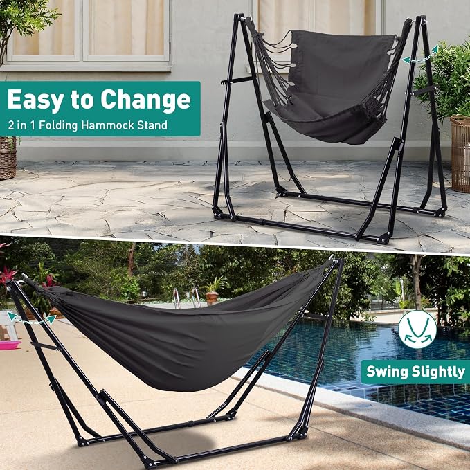 Ainfox Hammock with Foldable Stand, 2 in 1 Hammock and Swinging Chair with - Image 4