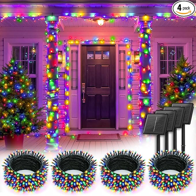 Brightown 4 Pack Solar String Lights Outdoor, Total 288Ft 800 LED Twinkle Fairy by Brightown