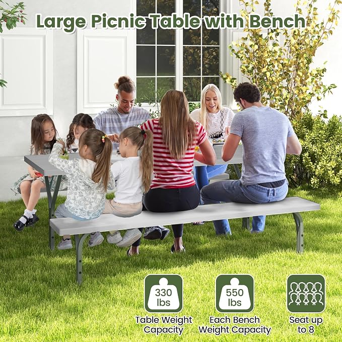 Giantex 6FT Picnic Table Bench Set Outdoor Camping All Weather Metal Base - Image 5