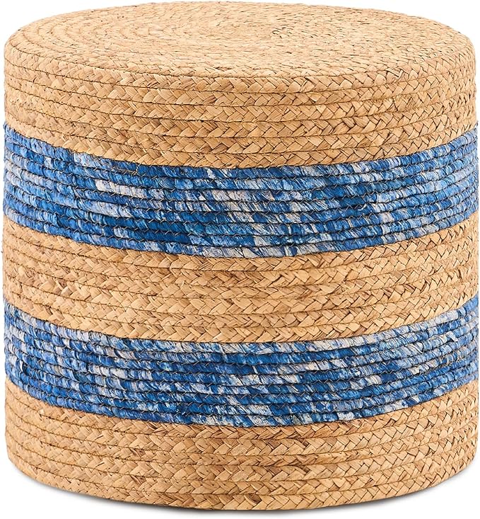 Handwoven Ottoman Pouf, Natural Water Hyacinth Footstool, Round Braided Outdoor by LGENHOOMHandwovenNaturalWaterHyacinthBasket