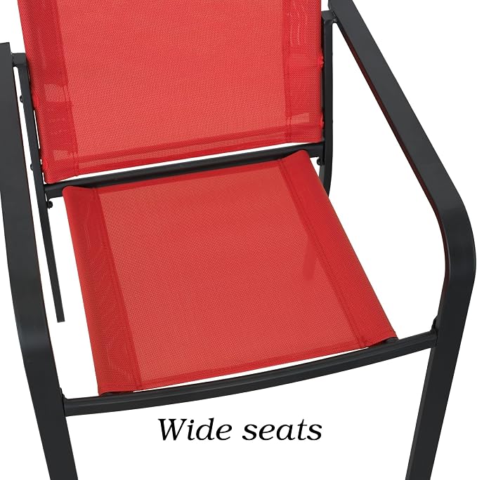 5 Piece Patio Dining Set, Outdoor Black Sling Stackable Chairs and 35" Square - Image 3