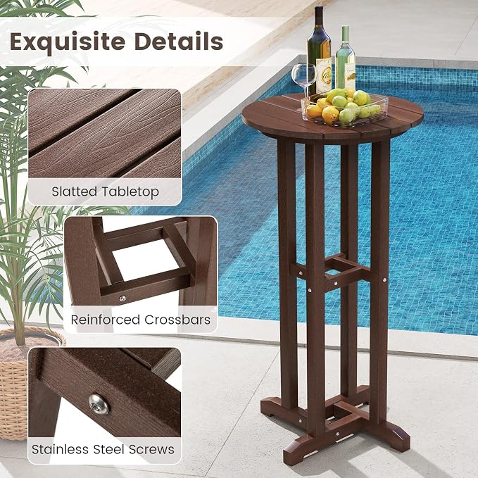 Tangkula 21.5" Round Bar Table, Patio HDPE Bar Height Dining Table w/Slatted - Image 5