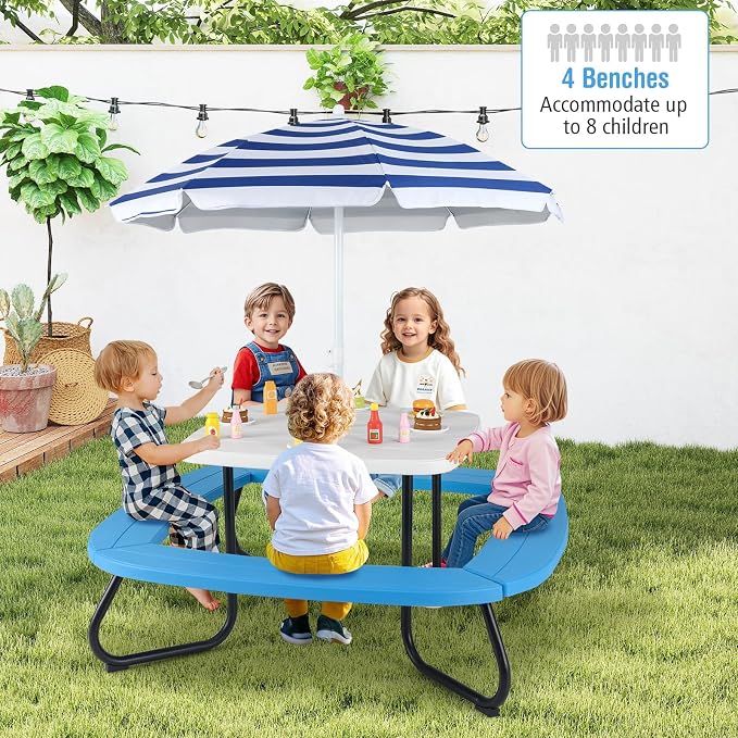 HONEY JOY Kids Picnic Table, 8 Person Toddler Outdoor Table and Chair Set - Image 2