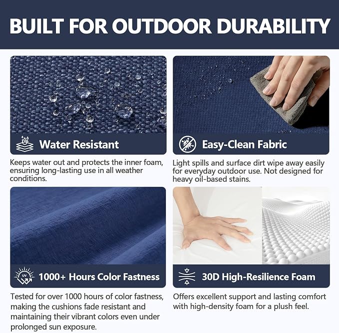 Goodgoods 20 x 42 Outdoor Patio Chair Cushion 2-Pack, 1000+Hours Fade-Resistant - Image 3