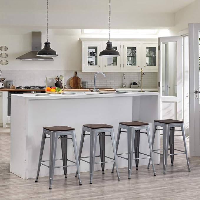 Andeworld Bar Stools Set of 4 Stackable Metal Bar Stools Industrial Bar Height - Image 6