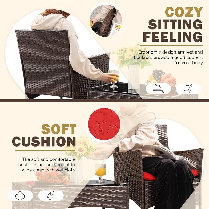 Homall 4 Pieces Patio Rattan Chair Wicker, Outdoor Indoor Use Backyard Porch - Image 2