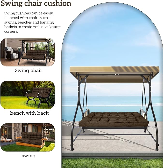 Outside Benches Cushion with Backrest, Thicken Waterproof Swing Cushions 2/3 - Image 3