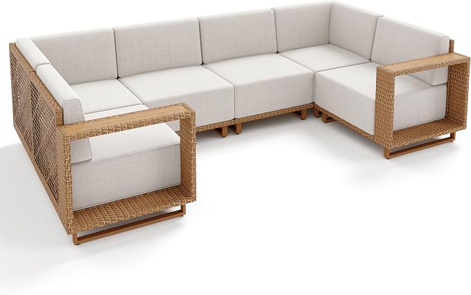 6 Pieces Patio Furniture Set, Outdoor Rattan Wicker Sectional Sofa - Image 9