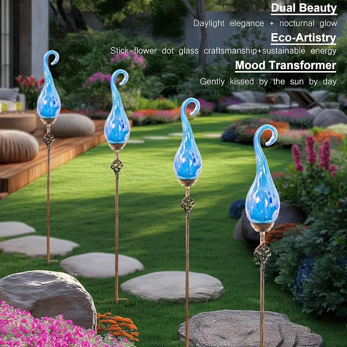 Garden Solar Lights Outdoor, Decorative LED Pearlized Glass Spiral Garden Stake - Image 6
