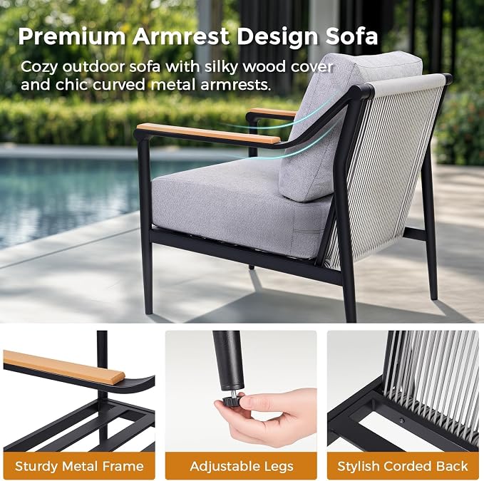 4 Pieces Outdoor Sofa Conversation Set, 4 Seats Couch Set - Image 3
