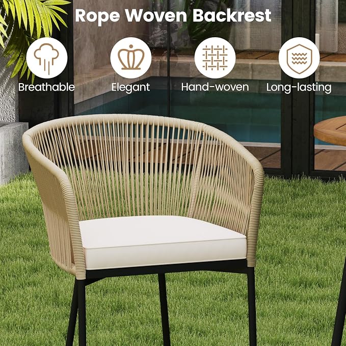 Tangkula 3 Pieces Rope Woven Patio Bar Set, Outdoor High Table and Chairs Set - Image 4