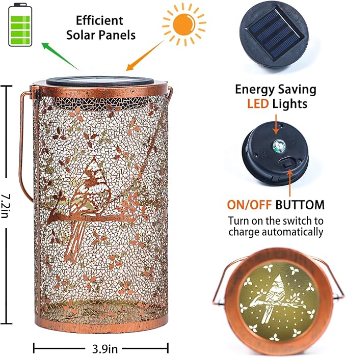 2 Pack Cardinal Outdoor Solar Hanging Lanterns Waterproof LED Solar Lights - Image 4
