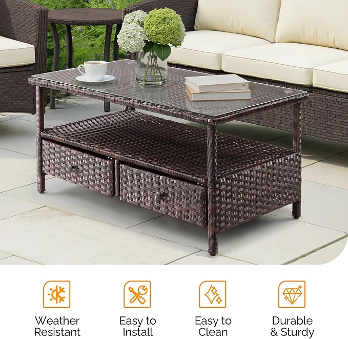 VINGLI Outdoor Wicker Coffee Table - Image 6