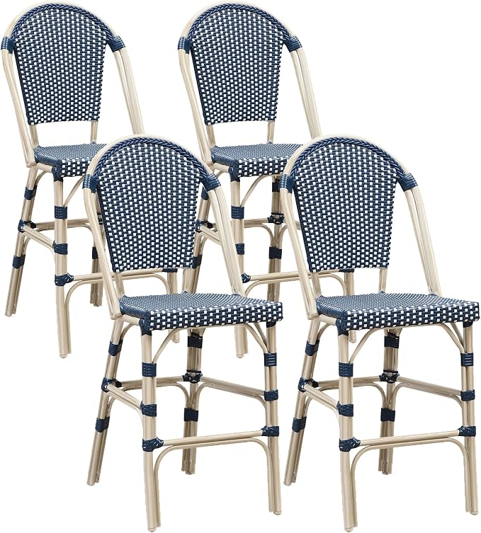PURPLE LEAF French Counter Height Bar Stool Set of 4 25" White Print Finish by PURPLELEAF