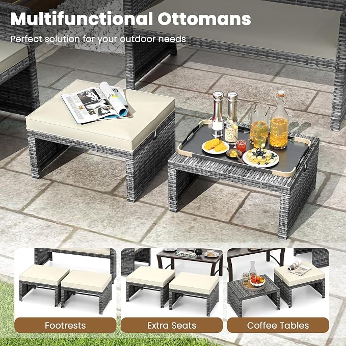 Tangkula 2 Pieces Patio PE Rattan Ottomans, and Yard - Image 7