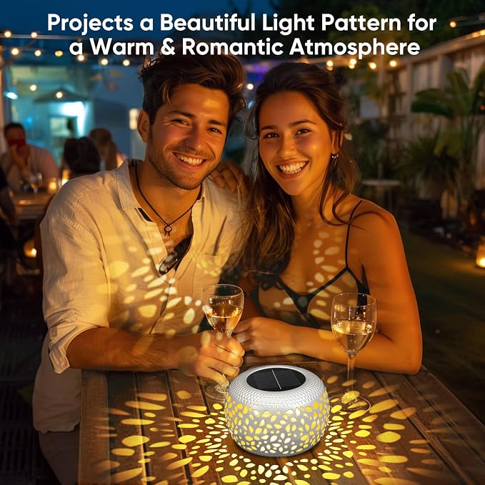Solar Lanterns Outdoor Waterproof: 2 Pack White Hollow Out Metal Solar Lights - Image 2