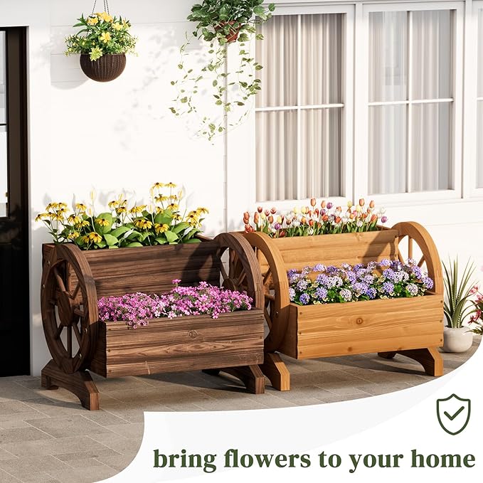 Wooden Wagon Planter Flower Cart - Image 5