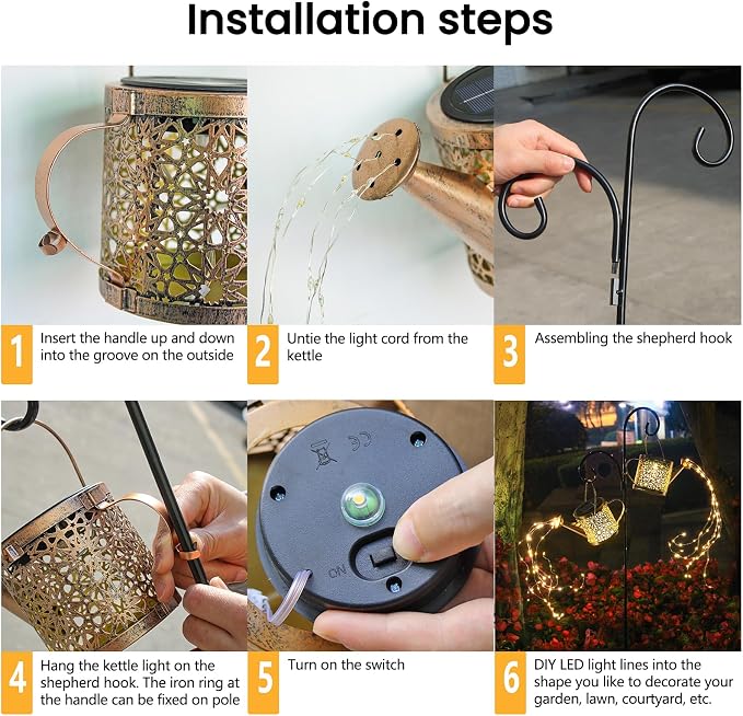 Solar Lights Outdoor Decorative, 2 Pack Metal Watering Can Lights Waterproof - Image 4