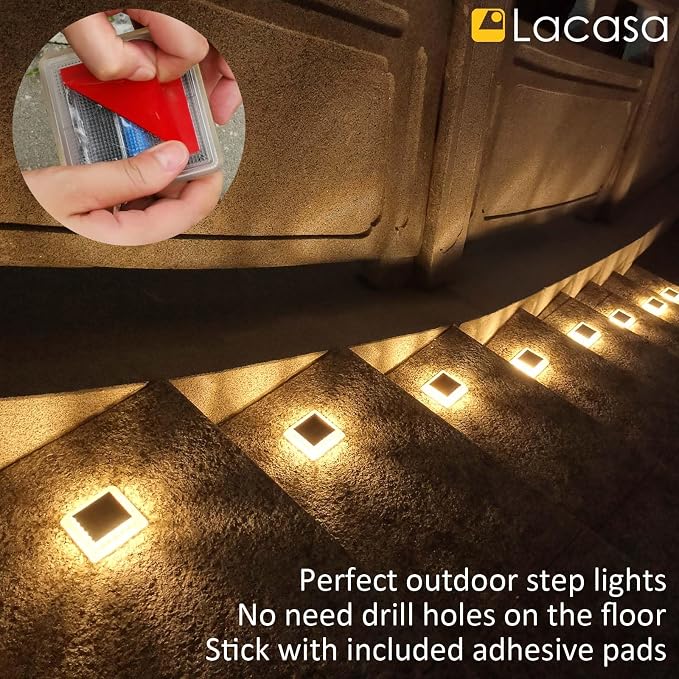 Lacasa Solar Deck Lights, 8 Pack 30LM LED Dock Lights Warm White 2700K - Image 3