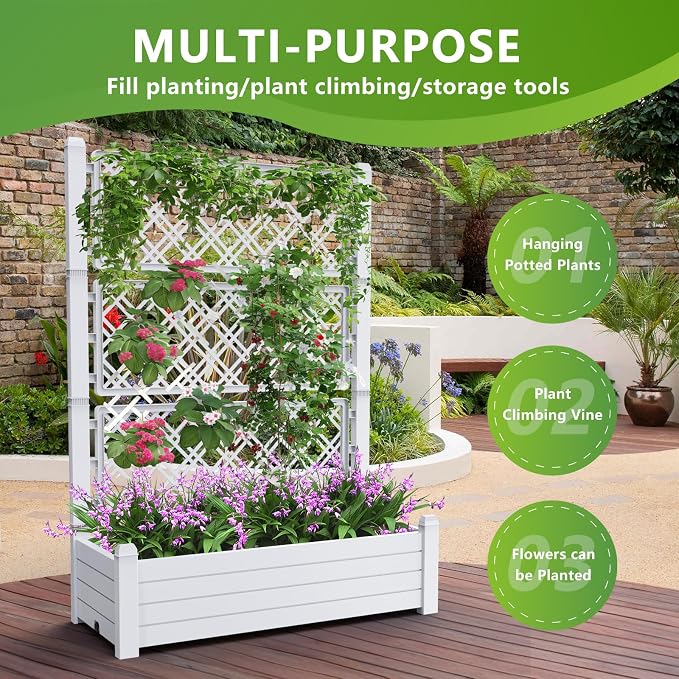 Raised Garden Bed with Trellis for Climbing Plants, 43.43" L x 18.27" W x - Image 5