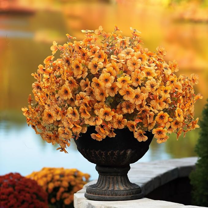16 Bundles Artificial Fall Flowers UV Resistant Faux Greenery, All Weather - Image 2