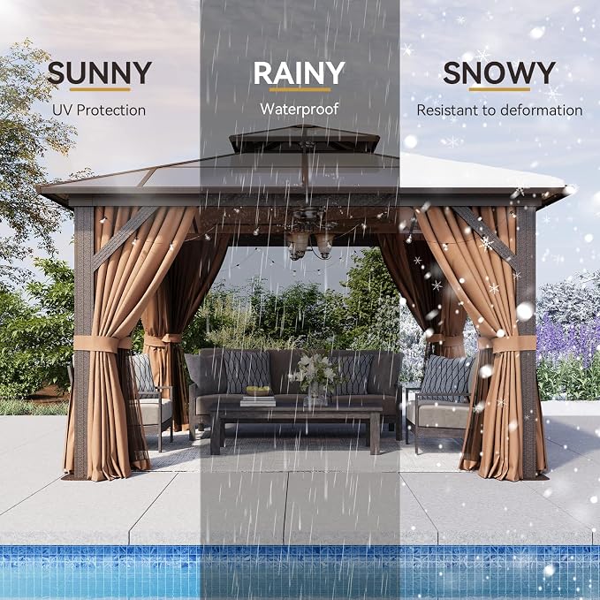 Aoxun 12'x12' Hardtop Gazebo, Outdoor Metal Gazebo - Image 6