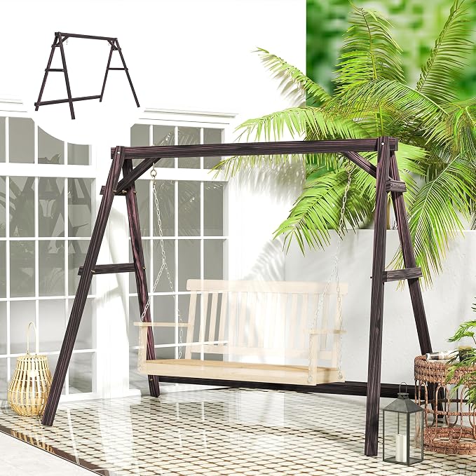 Outsunny 770lbs Porch Swing Frame, Heavy Duty A-Frame Wooden Swing Stand - Image 8