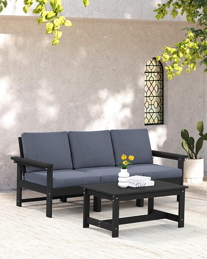 SERWALL HDPE Patio Sofa Set, 4-piece Sectional Outdoor Furniture Set, All - Image 8