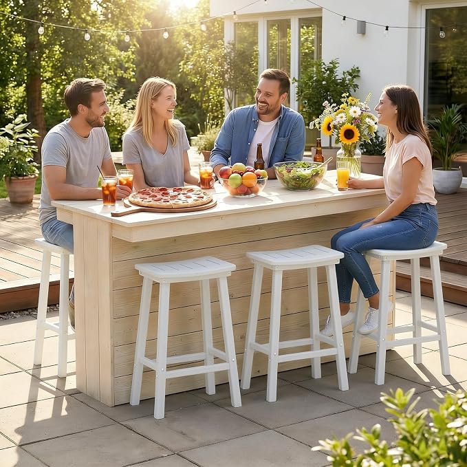 Outdoor Bar Stools Set of 6, 24 Inch All-Weather HDPE Counter Height Chairs - Image 2