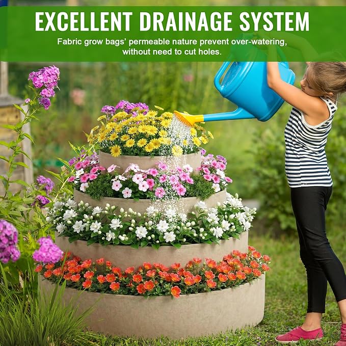 4 Pcs Plant Grow Bags 4 Tiered Strawberry Planter Tower Fabric Raised Garden - Image 4