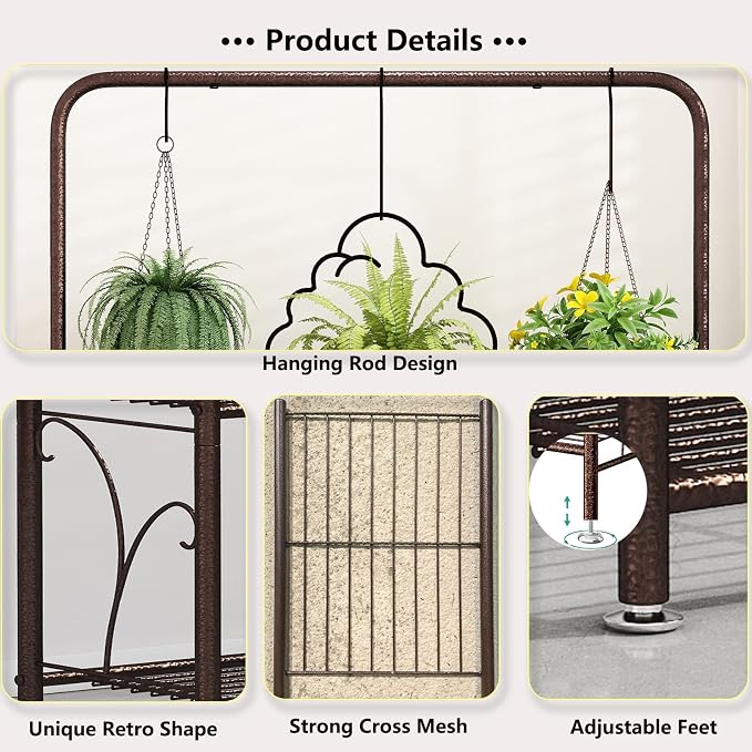 SORCEDAS Plant Stand Indoor Outdoor 3 Tier Tall Corner Hanging Shelf Metal - Image 5