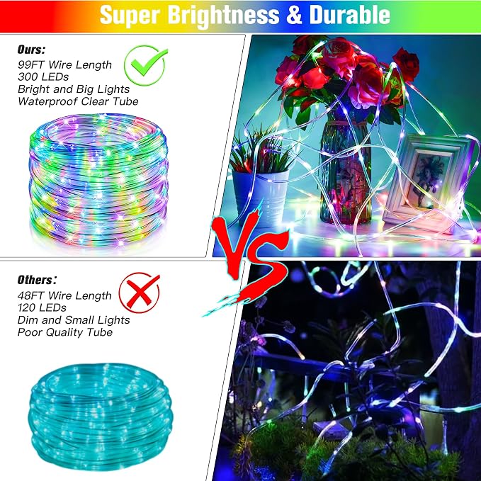 99Ft LED Rope Lights Outdoor, 18 Colors Changing Fairy String Light Plug in - Image 4