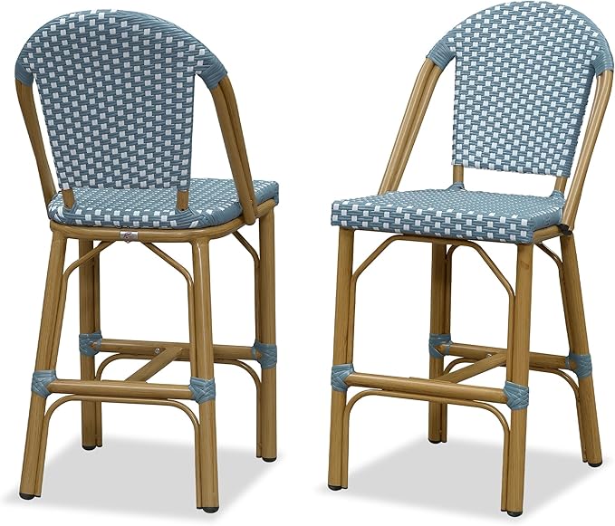 PURPLE LEAF French Counter Height Bar Stools Set of 2 Bamboo Print Finish by PURPLELEAF