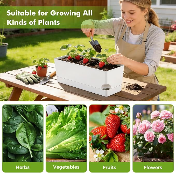 4 Pack Self Watering Pots for Indoor Plants 17 Inches Window Boxes Planters - Image 7