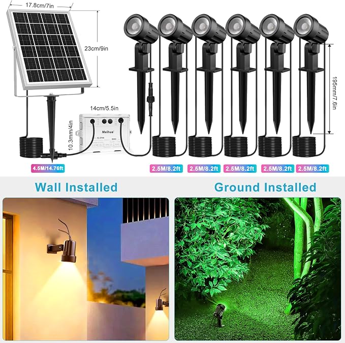 MEIHUA Solar Spot Lights Outdoor Color Changing, 6 in 1 Solar Landscape - Image 6