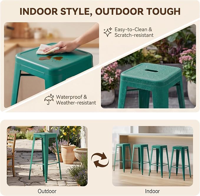Shahoo 30 Inches Metal Bar Stools Counter Height Stackable Backless Stools - Image 5
