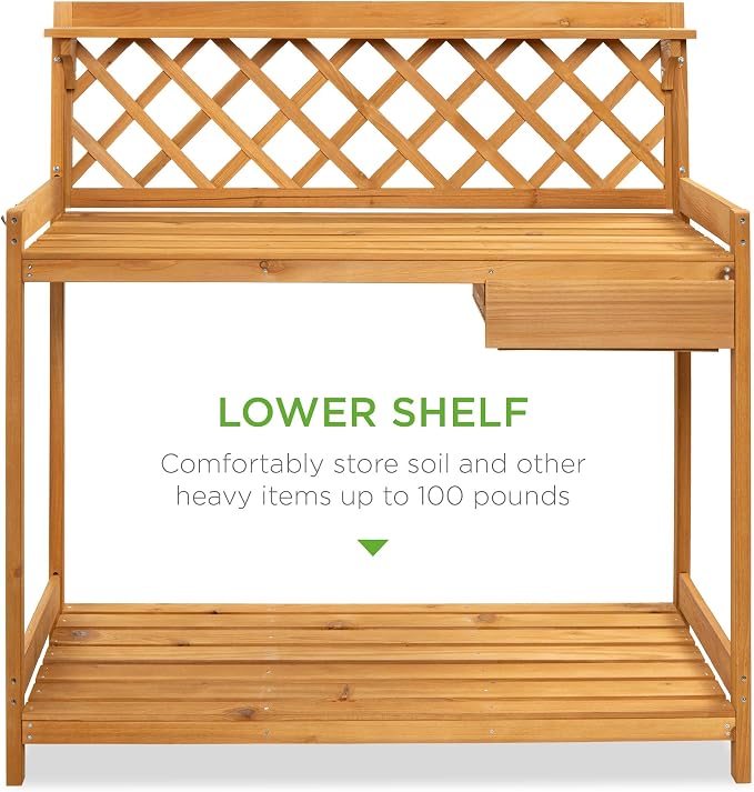Best Choice Products Outdoor Garden Potting Bench, Wooden Workstation Table - Image 4