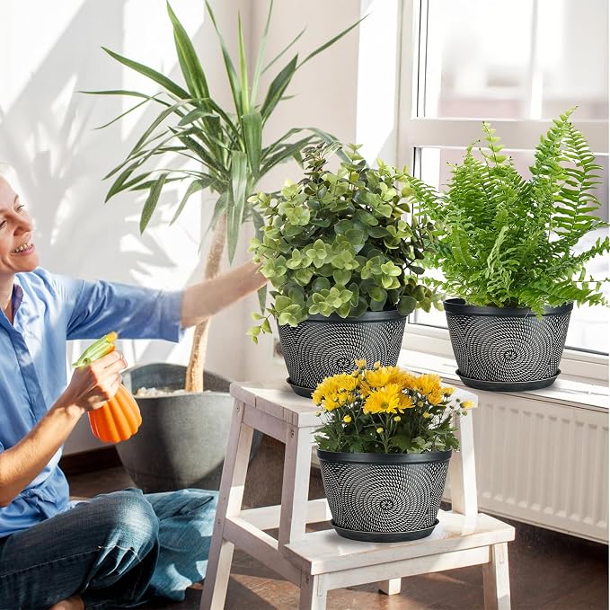 Quarut 10 Inch Flower Pots for Outdoor Indoor, 3 Pack Plastic Plant Pots - Image 2